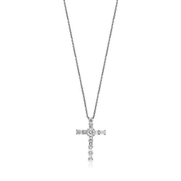 Round and Emerald Cut Cross Pendant 1.34cts TW