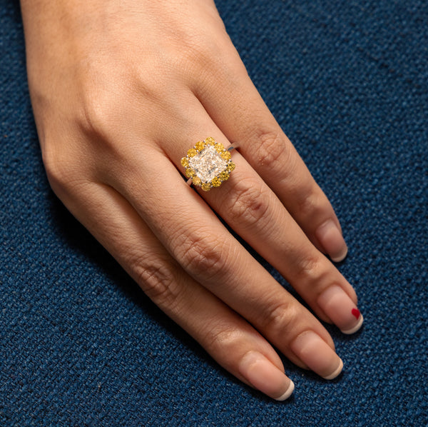 Radiant Cut Ring with Yellow Diamonds 5.26cts TW