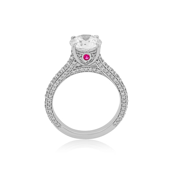 Round Diamond Ring with side Color Stones 2.64cts TW