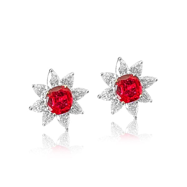 Red Flame Ruby and Diamond Earrings 12.27cts TW