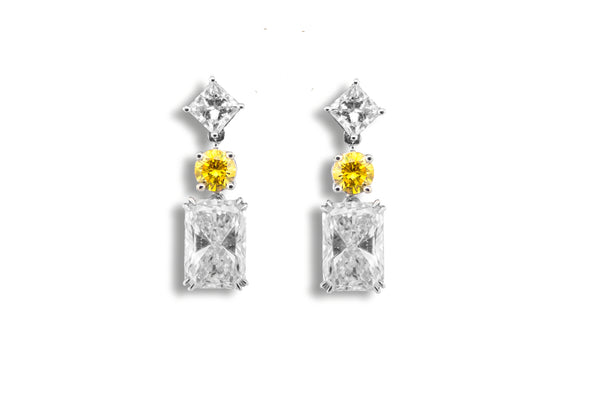 Radian Cut Drop Earrings with Yellow Accents 5.48cts TW