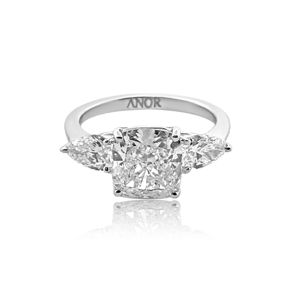 3 Stone Diamond Ring with Cushion Center 3.32cts TW
