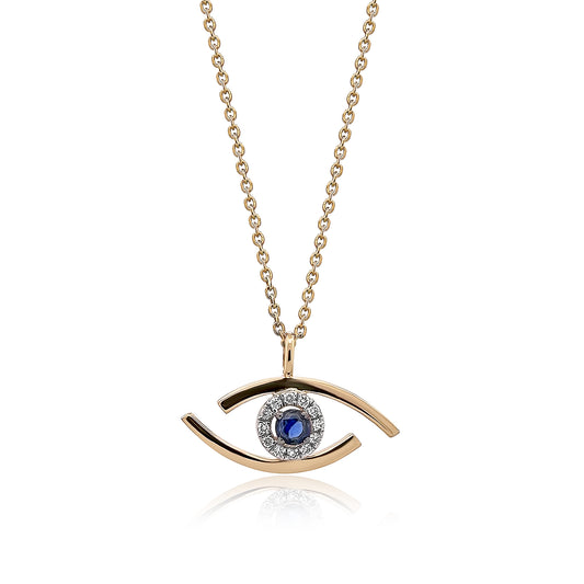 diamond evil eye pendant with gold chain