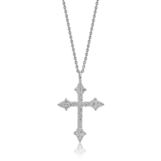 Round Brilliant Diamond Cross Pendant 0.79cts TW