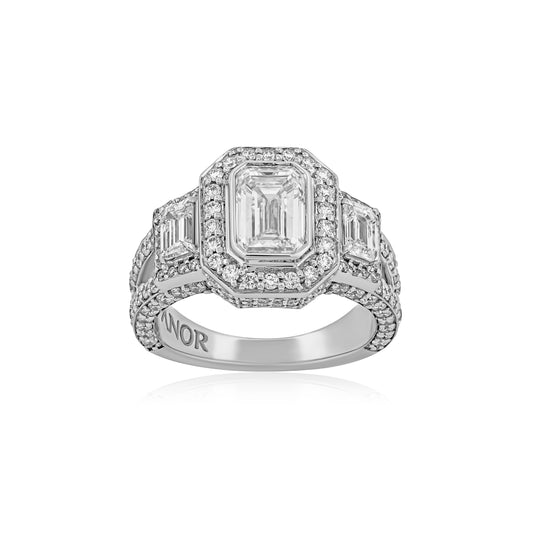 Halo Set Emerald Cut Diamond Ring 3.48cts TW