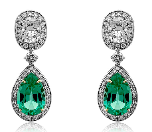 Stunning Diamond  Earrings 3.26 cts TW Emerald Pan Cution 5.51 cts